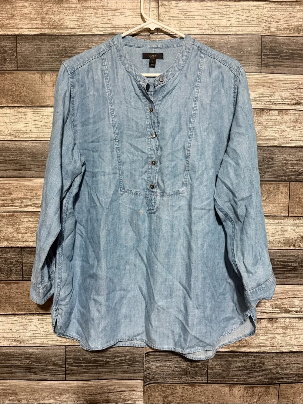 J Crew Chambray Popover Blouse Top Women’s 6 Blue Long Sleeve Lyocell